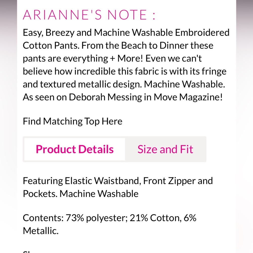 Arianne Elmy vacation flow pants $230 small - Picture 9 of 16